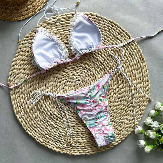 Women’s Lace-Up Print Split Bikin