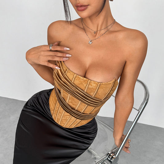 Women’s Street Style Lace Wrap Fitted Backless Tube Top – Unique Chest Design